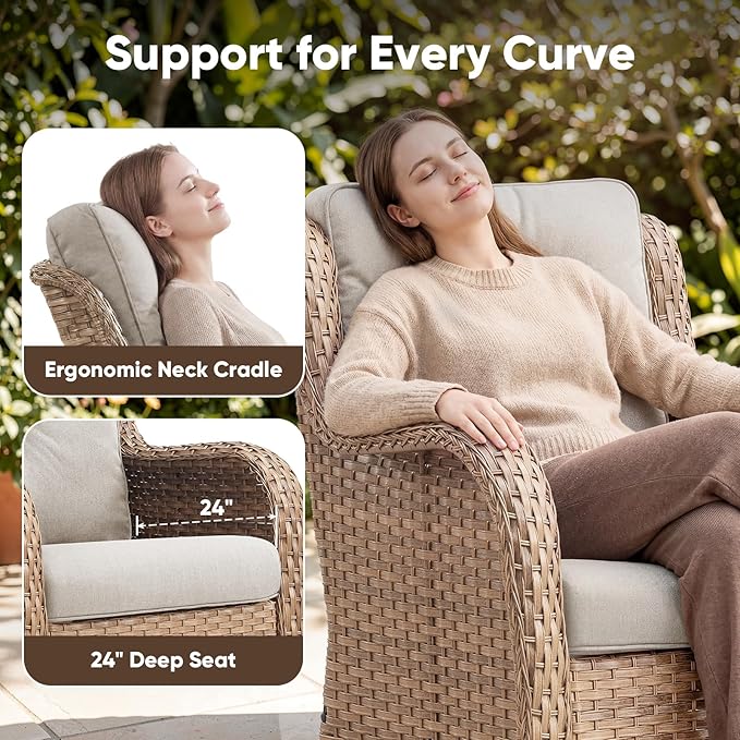 Belord Outdoor Swivel Chairs Set of 2, Patio Wicker Rocker Chairs, All Weather Patio Conversation Furniture Set - Photo 4