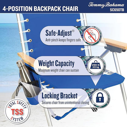 Tommy Bahama Hi-Boy 17" Seat Height 4-Position Lace-Up Suspension Folding Beach Backpack Chair