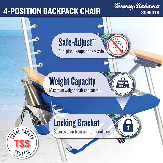 Tommy Bahama Hi-Boy 17" Seat Height 4-Position Lace-Up Suspension Folding Beach Backpack Chair - Photo 4