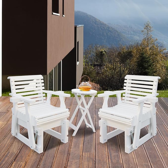 Outdoor Glider Chair, 2-Seater Wooden Glider Patio Furniture Set with Table, Cupholder - Photo 2