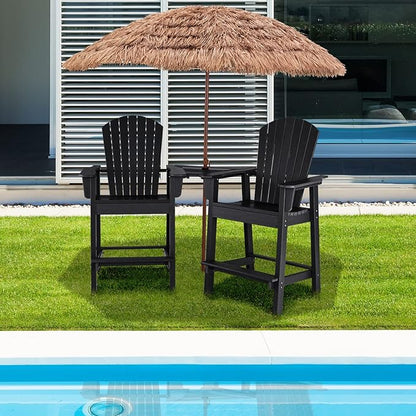 Giantex Tall Adirondack Chair Set of 2 - Outdoor HDPE Barstools w/Middle Connecting Tray & Umbrella Hole, Counter Height Bar Chair, Weather Resistant, Ideal for Patio, Backyard, Poolside (Black)
