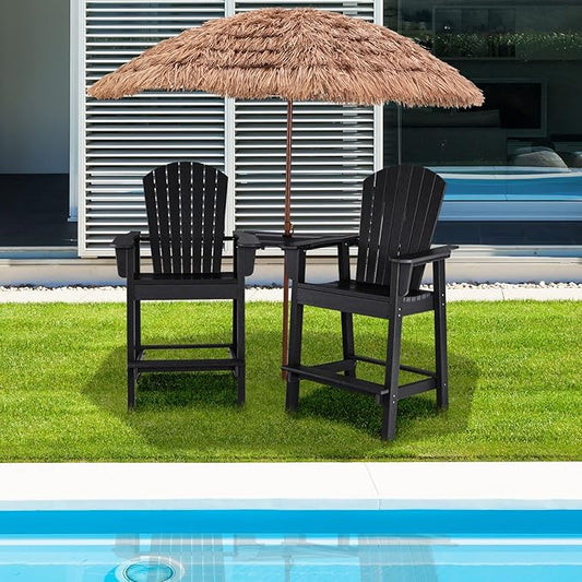 Giantex Tall Adirondack Chair Set of 2 - Outdoor HDPE Barstools w/Middle Connecting Tray & Umbrella Hole, Counter Height Bar Chair, Weather Resistant, Ideal for Patio, Backyard, Poolside (Black)