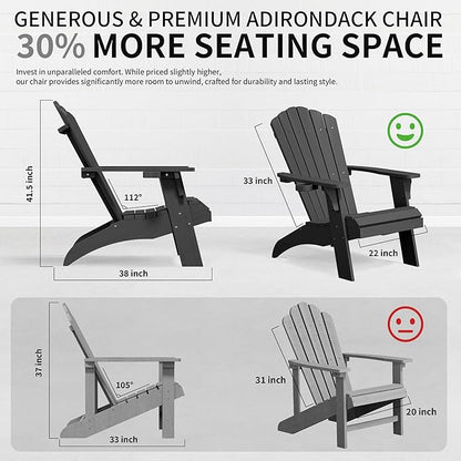 Psilvam Adirondack Chair, Oversized Poly Lumber Fire Pit Chair with Cup Holder, 350Lbs Support Patio Chairs for Garden, Weather Resistant Outdoors Seating, Relaxing Gift for Father & Mother (4, Black)