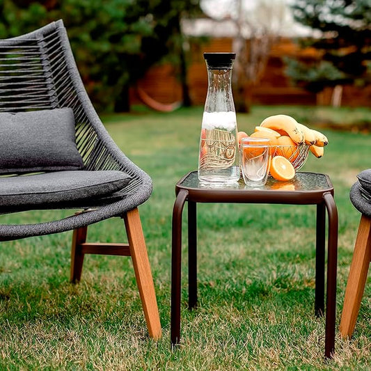 Bronze Metal Outdoor Side Table with Tempered Glass Top Set of 2 – Elegant Small 16" Square Patio Table – Durable Weather-Resistant Coffee Bistro Accent End Table for Outside and Garden
