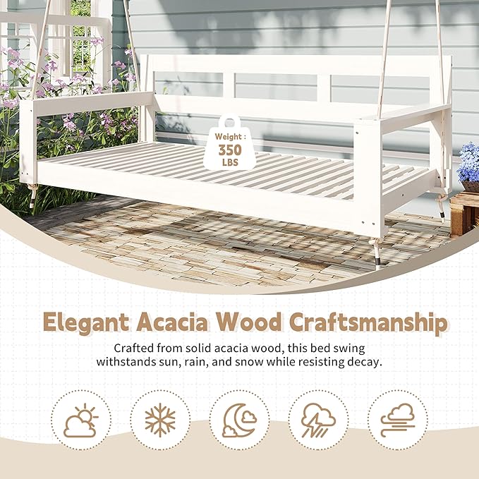 LUMISOL Twin Size Porch Swing Daybed Frame, Garden Porch Swing Bench Chair with 4 Hanging Ropes for Backyard Outdoor - Photo 4