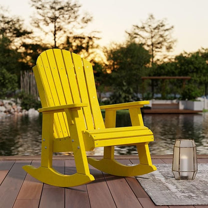 Wildridge Heritage Adirondack Rocking Chair, Lemon Yellow - Outdoor Weather Resistant HDPE Rocking Chair for Patio, Deck, Fire Pit