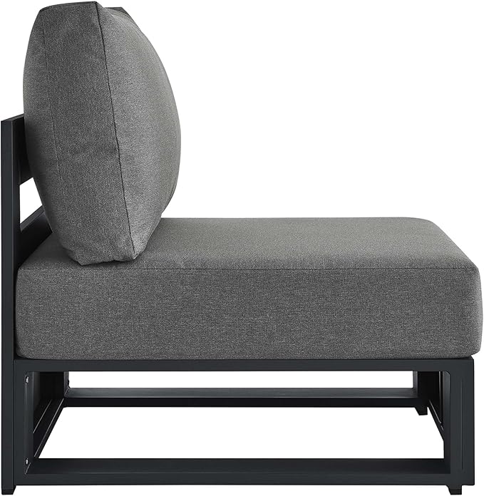 Modway Tahoe Aluminum Armless Patio Gray Charcoal Modular Weather-Resistant Cushions-Perfect as Club Outdoor Lounge Chair