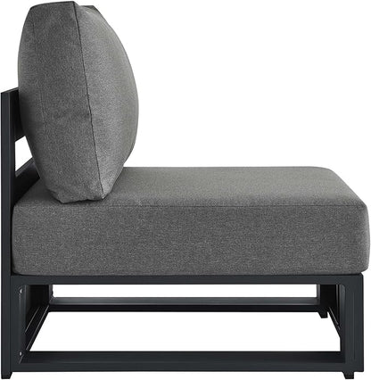 Modway Tahoe Aluminum Armless Patio Gray Charcoal Modular Weather-Resistant Cushions-Perfect as Club Outdoor Lounge Chair