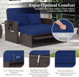 COSTWAY Patio Rattan Daybed with Cushions, Outdoor Wicker Loveseat Sofa with Storage Ottoman - Photo 7