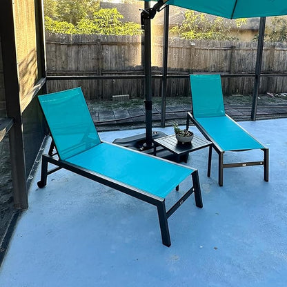 PURPLE LEAF Outdoor Patio Chaise Lounge Set 2 Pieces Pool Lounge Sunbathing Chairs with Wheels Chair for Yard (2 Turquoise Blue Lounges W/Side Table)