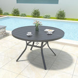 Round Outdoor Dining Table, 48 Inch All-Weather Patio Table with Adjustable Umbrella Hole for Deck Lawn Garden Backyard - Photo 2