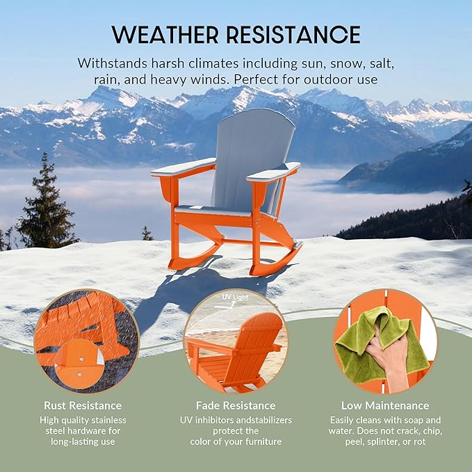 WestinTrends Malibu Outdoor/Patio Poly Adirondack Rocking Chair, Orange