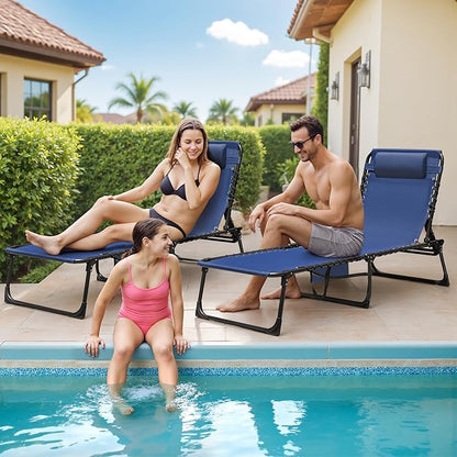 Devoko Lounge Beach Chair for Adults, Outdoor Sun Tanning Chair, Portable Folding Camping Lay Chaise Lounge Chairs for Outside Beach Pool Reading, Sunbathing (1, Blue)