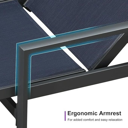 PURPLE LEAF Patio Lounge Chair Set Outdoor Chaise Lounger Aluminum Frame with Armrest 2 Side Table and Wheels for Pool Outside Sunbathing Tanning Recliner Including Pillows Navy Blue