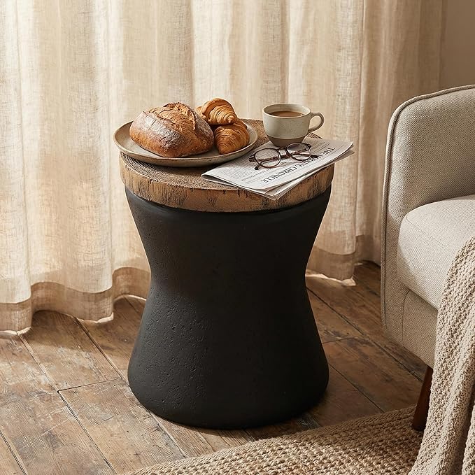 HOMPUS Outdoor Concrete Side Table, Modern Hourglass Pedestal End Table, Multi-Functional Round MgO Coffee Table, Home Decor Accent Table, Planter Stand for Garden, Living Room or Balcony
