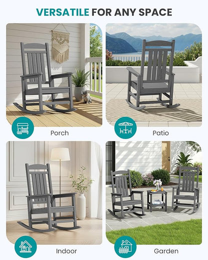 SERWALL Outdoor Rocking Chair Set of 2, HDPE Patio Rocking Chair, All-Weather Porch Rocker for Balcony, Yard, Dark Gray
