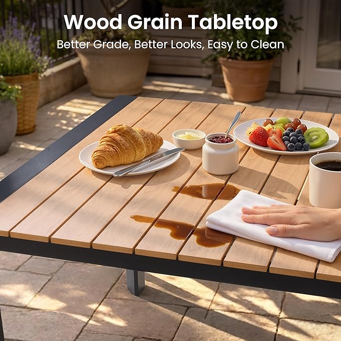 Crestlive Products 95" Outdoor Dining Table for 10, Aluminum Patio Dining Table with Umbrella Hole Weather-Resistant Rectangle Outside Table for Garden Backyard Deck, Brown