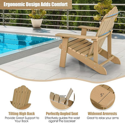 Giantex Outdoor Adirondack Chair - Oversized Patio Chairs w/Hidden Cup Holder, Realistic Wood Grain, 380 LBS Weight Capacity, Weather Resistant Firepit Chairs for Backyard, Garden (1, Teak)