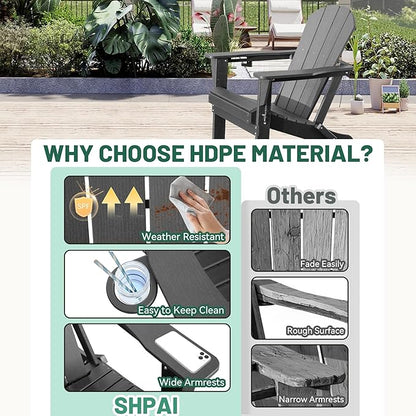 Adirondack Chair, Plastic Adirondack Chairs, HDPE Adirondack Chair, Folding Adirondack Chairs,Outdoor Chairs with Cup Holder for Lawn Patio Deck Fire Pit -Grey