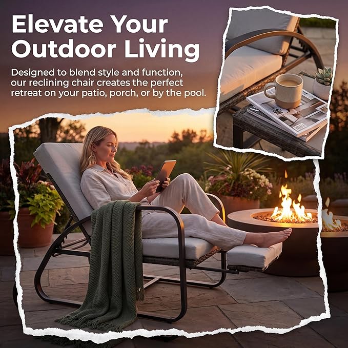 Outdoor Chaise Lounge Chairs Set with Table, 5-Position Adjustable Patio Recliner, Conversation Furniture for Deck, Lawn, Garden, Off-White