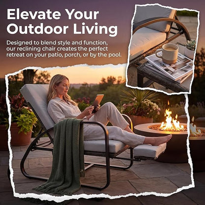 Outdoor Chaise Lounge Chairs Set with Table, 5-Position Adjustable Patio Recliner, Conversation Furniture for Deck, Lawn, Garden, Off-White