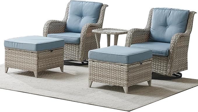 Patio Furniture Swivel Chairs Set - 5 Piece Rattan Wicker Outdoor Sectional Conversation Sets with 2 Swivel Rocking - Photo 1