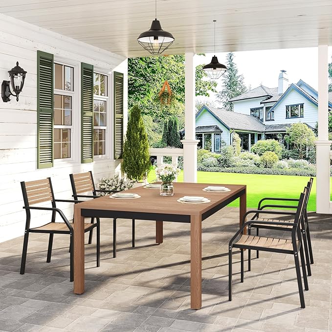 Outdoor Dining Table, Weatherproof 63" Rectangle HIPS Patio Dining Table for 6, with 2" Umbrella Hole - Photo 9