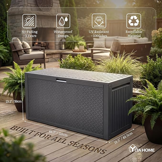 YITAHOME 90 Gallon Large Outdoor Deck Box, Lockable Waterproof Resin Storage Box with Handles - Photo 2