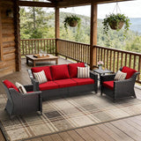 4 Pieces Patio Conversation Furniture Set - 1 Sofa, 2 Armchairs, 1 Side Table - Photo 1