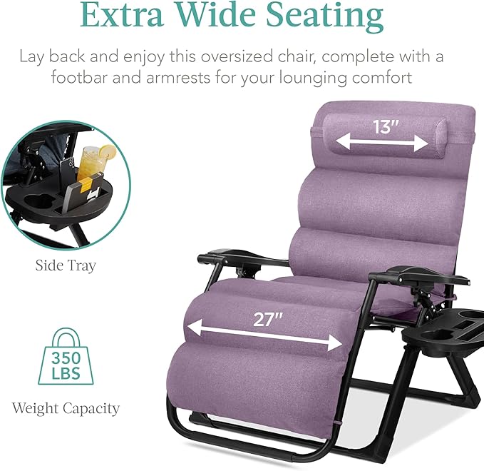 Best Choice Products Oversized Zero Gravity Chair, Folding Outdoor Patio Recliner - Photo 5