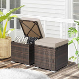 RELAX4LIFE Wicker Outdoor Storage Ottoman, 2-Piece Rattan Footstool w/Removable Cushion - Photo 9