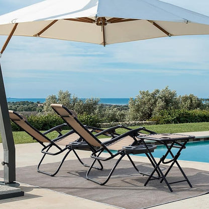 Devoko Patio Zero Gravity Chair Outdoor Folding Recliner Chairs with Table Pool Side Using Lawn Chair Sets with Pillow (Light Beige)
