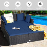 COSTWAY Outdoor Patio Rattan Daybed, Sponge Cushioned Loveseat Sofa with 4 Pillows, Wicker Furniture Sunbed for Balcony - Photo 7