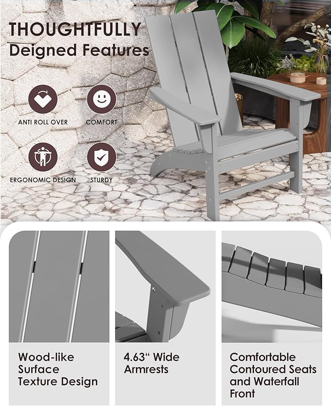 Poly Lumber Adirondack Chair with Cup Holder, All-Weather Resistant Outdoor Patio Chairs, Look Like Wood - Photo 6