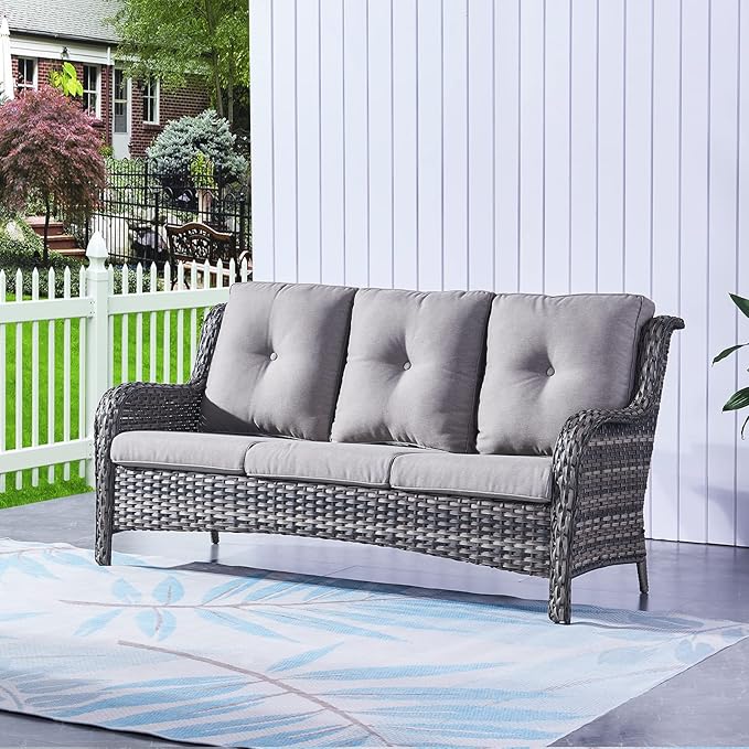 HUMMUH Outdoor Furniture 4 Pieces Patio Furniture Set Wicker Outdoor Sectional Sofa with 2 Patio Chairs - Photo 4