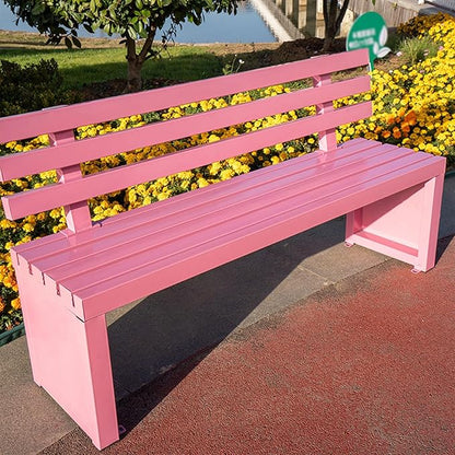Outdoor Benches Outdoor Metal Garden Bench Patio Bench for Outside Park Picnic Yard Front Porch Backyard Weatherproof with Backrest(Pink,150cm/59in)