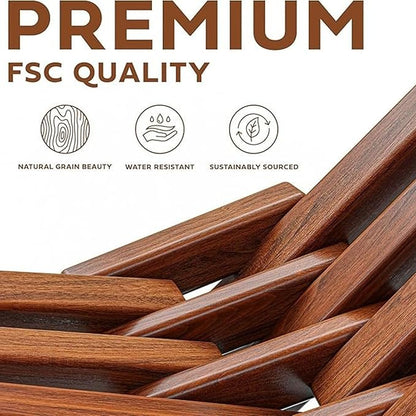 Melino 2PCS Wooden Folding Tamarack Chairs, FSC Certified Acacia Low Profile Adirondack Chairs, Wood Folding Chair for Outdoor, Patio, Porch, Pool, Backyard, Garden, Balcony and Deck - Chestnut - Pair