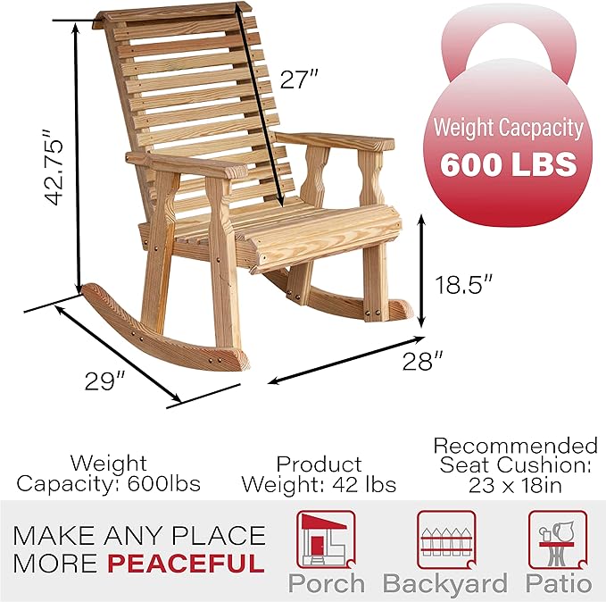 Amish Heavy Duty 600 Lb Roll Back Pressure Treated Rocking Chair (Unfinished)