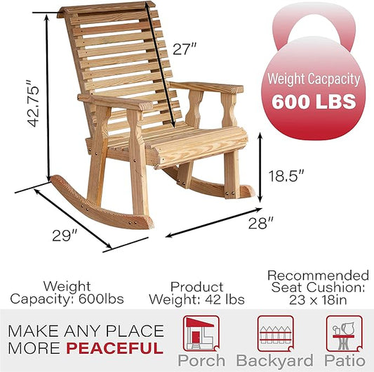 Amish Heavy Duty 600 Lb Roll Back Pressure Treated Rocking Chair (Unfinished)