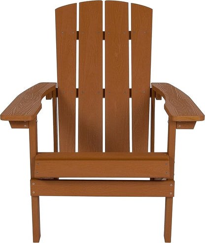 Flash Furniture Charlestown Commercial Grade Indoor/Outdoor Adirondack Chair, Weather Resistant Durable Poly Resin Deck and Patio Seating, Teak