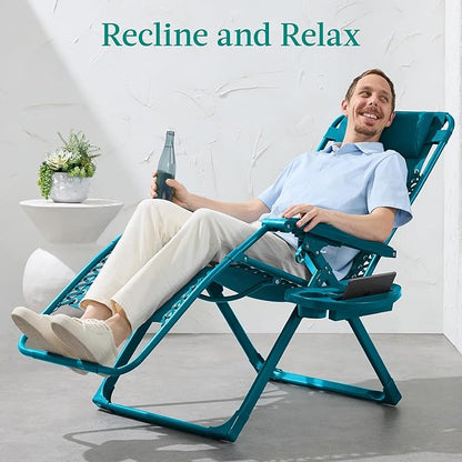 Best Choice Products Adjustable Zero Gravity Chair, Monochromatic Color Folding Patio Recliner w/Side Tray, Headrest - Peacock