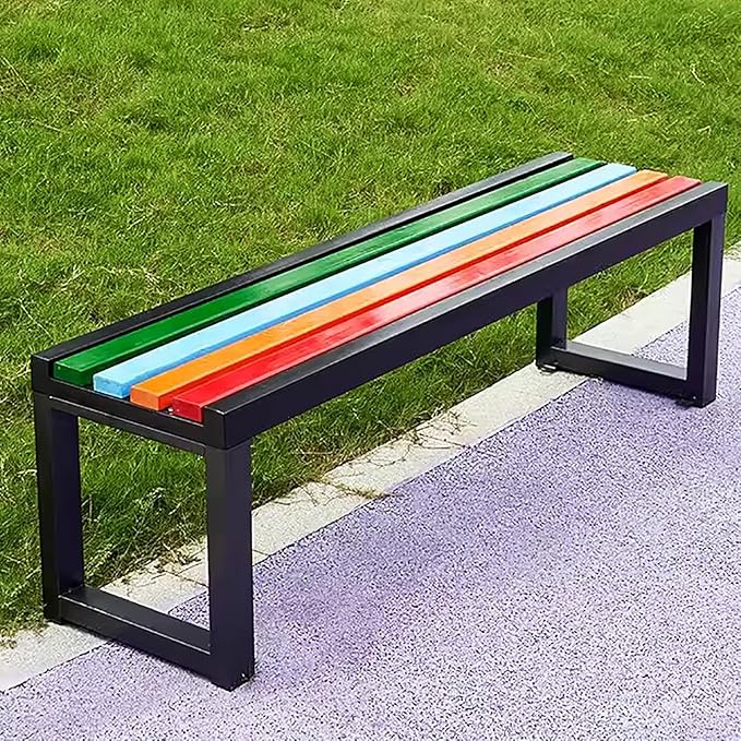 Outdoor Garden Benches, 2-3 Person Seat Outdoor Backless Benches, Sturdy Bench Patio Bench with Slatted Seat for Park,Outside,Metal Frame,880 Lbs Capacity(39.5 inch, Black Colorful)