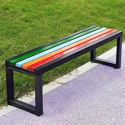 Outdoor Garden Benches,Outside Patio Bench Park Bench with Slatted Seat,2-3 Person Seat Outdoor Backless Benches, Metal Frame,880 lbs Capacity(59 inch, Black Colorful)