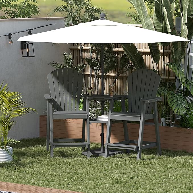 FOOWIN Tall Adirondack Chair Set of 8, All Weather HDPE Bar Height Adirondack Chair with Double Connecting Trays, Adirondack Barstools for Balcony, Deck, Backyard, Patio, Garden Grey