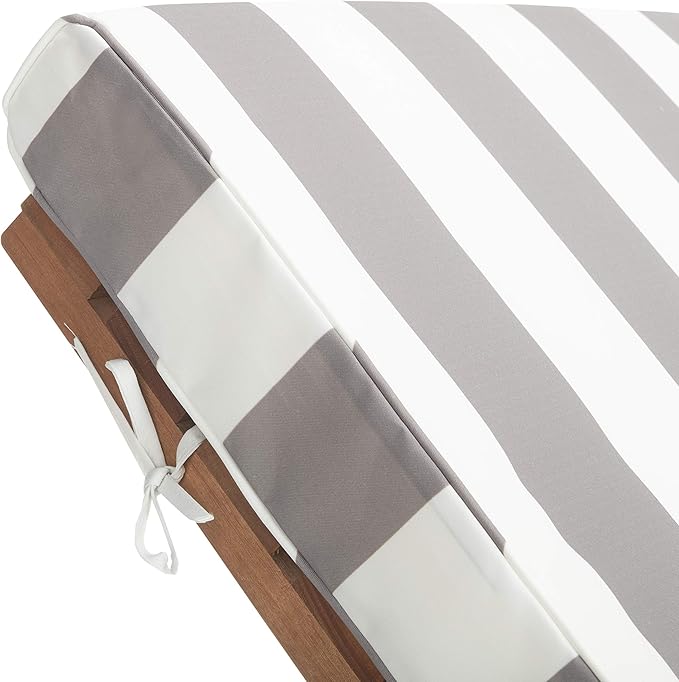 SAFAVIEH Outdoor Collection Newport Natural/ Grey & White Stripe Cushion Built-in Side Table Adjustable Chaise Lounge Chair