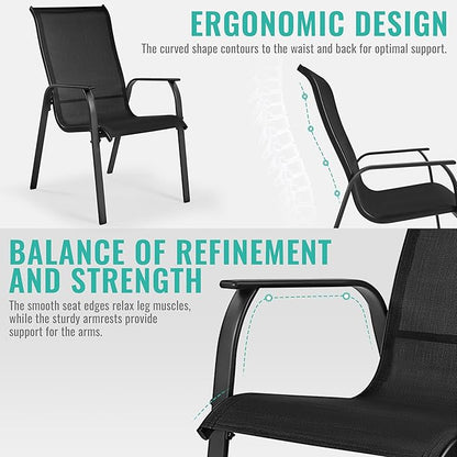 Yaheetech Set of 6 Patio Dining Chairs, Outdoor Stackable Patio Chairs with Backrest/Armrests, All Weather Chairs for Garden/Lawn/Porch/Backyard Pool, Black