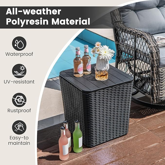 Giantex 11.5 Gallon Deck Box, Outdoor Side Table with Removable Lid, Faux Wicker-Woven, 330Lbs Capacity - Photo 3