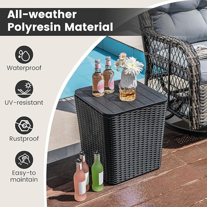 Giantex 11.5 Gallon Deck Box, Outdoor Side Table with Removable Lid, Faux Wicker-Woven, 330Lbs Capacity, Outside Waterproof Storage Box, Resin Rattan Small Coffee Table for Patio Poolside (Black)