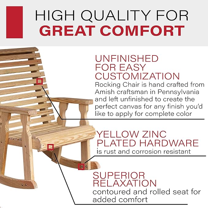 Amish Heavy Duty 600 Lb Roll Back Pressure Treated Rocking Chair (Unfinished)