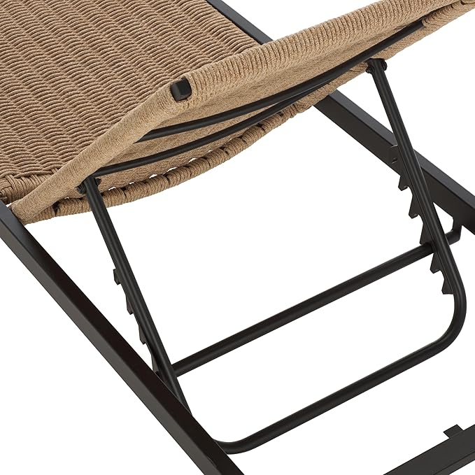 SAFAVIEH Outdoor Patio Furniture Collection - Arman Black Metal & Heather Tan Rope Chaise Lounge Chair, 6 Reclining Positions, No Cushion (PAT7548A)